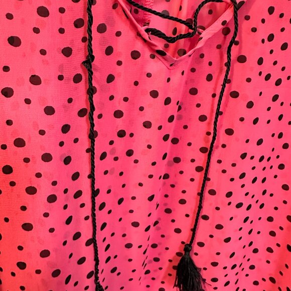 Lane Bryant Pink Sheer Blouse with Black Polka Dot Design and Roped V-neck-18/20 - Picture 3 of 4